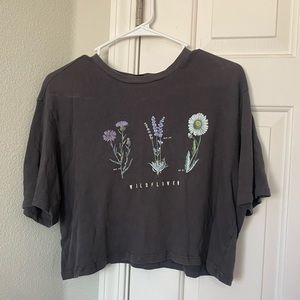 Urban Outfitters Wildflower Cropped Dark Ash Grey Tshirt